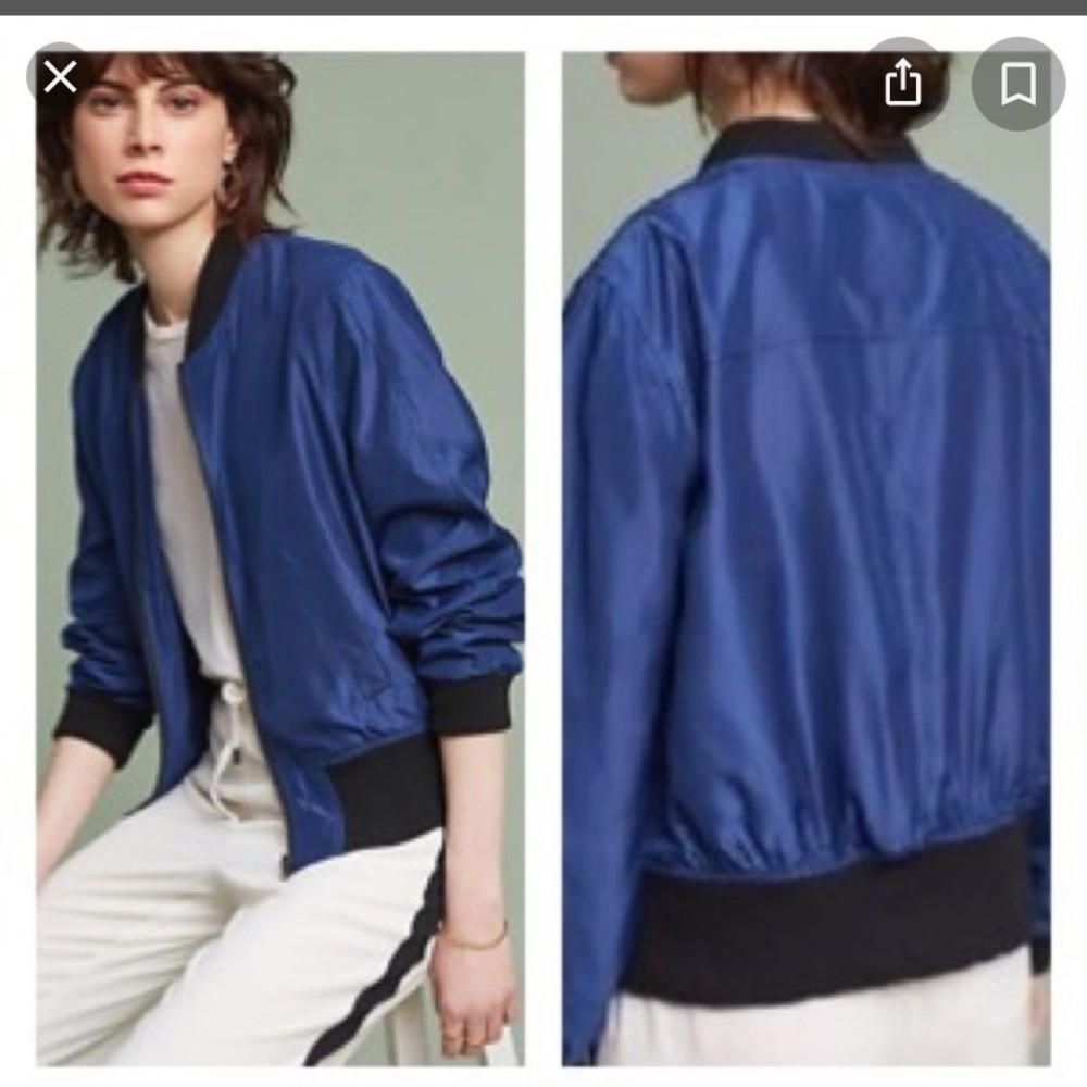 Anthro Hei Hei Blue Bomber Jacket